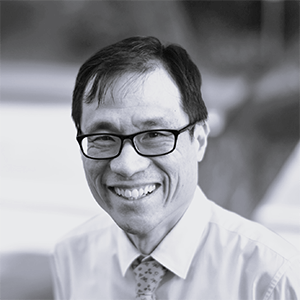 Black and white square portrait of Jonathan Chan